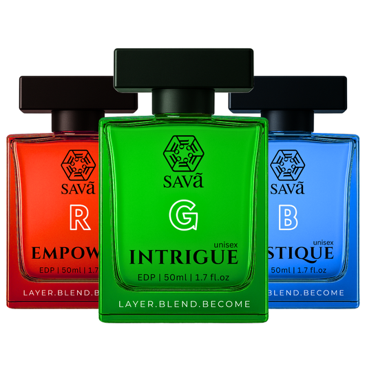 RGB by SAVAA | 7 Luxury Perfume Layering combination Gift Set to Make Your Own Perfume | LAYER • BLEND • BECOME | SAVā - सवा - સવા - SAVA
